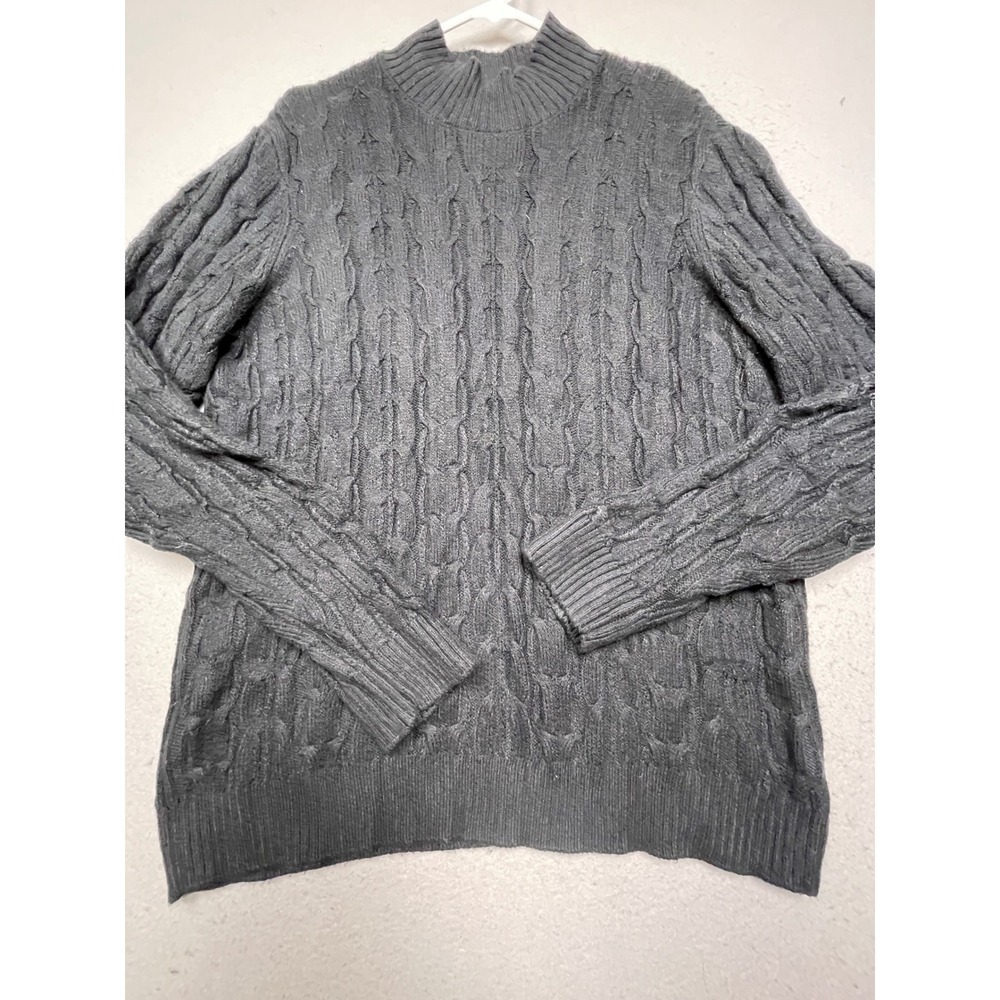 Makers Of Dreams Cable Knit Cotton Blend Gray Mock Neck Sweater Large Mens